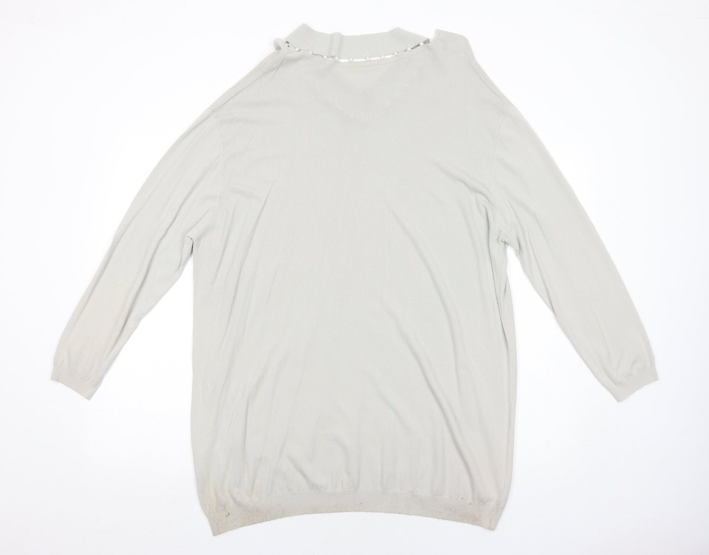 Beauty Women Womens White Viscose Jumper Dress Size L V-Neck Pullover - Size L-XL