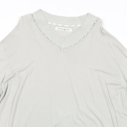 Beauty Women Womens White Viscose Jumper Dress Size L V-Neck Pullover - Size L-XL
