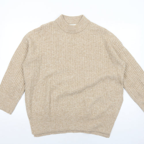 H&M Womens Beige Mock Neck Polyester Pullover Jumper Size XS