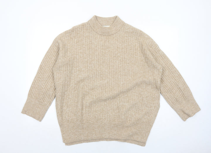 H&M Womens Beige Mock Neck Polyester Pullover Jumper Size XS