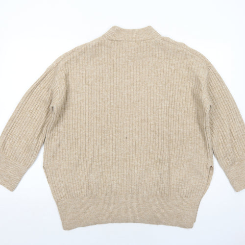 H&M Womens Beige Mock Neck Polyester Pullover Jumper Size XS