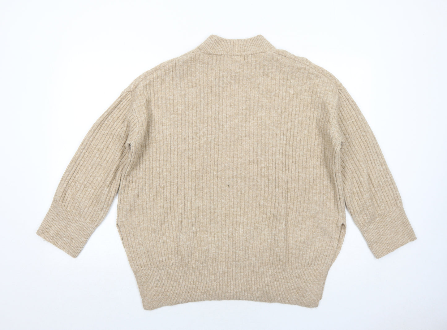 H&M Womens Beige Mock Neck Polyester Pullover Jumper Size XS