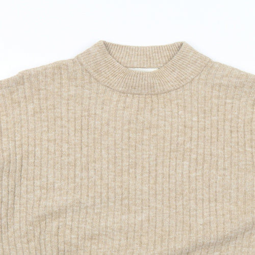 H&M Womens Beige Mock Neck Polyester Pullover Jumper Size XS