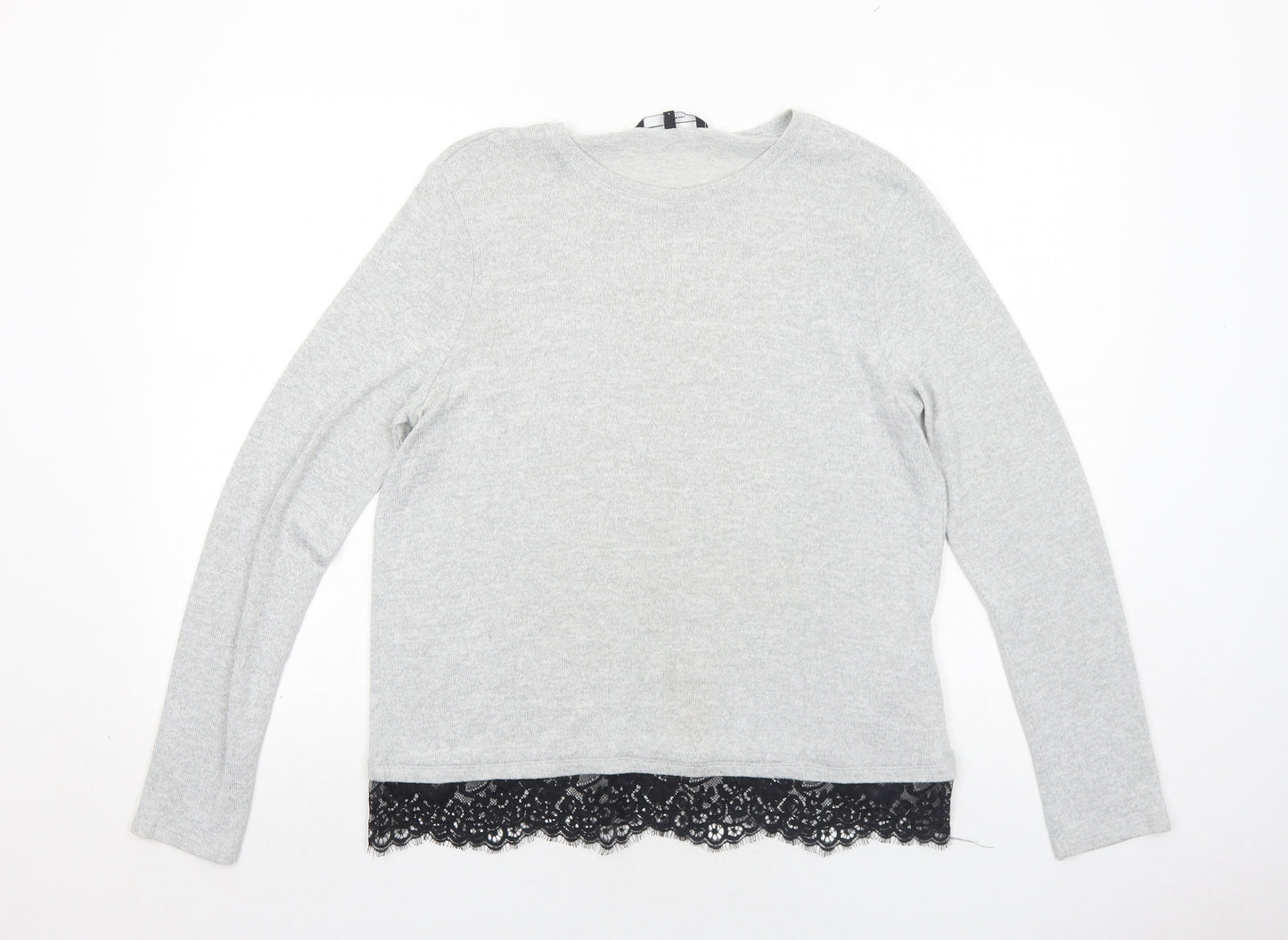 VERO MODA Womens Grey Round Neck Viscose Pullover Jumper Size L - Lace Detail