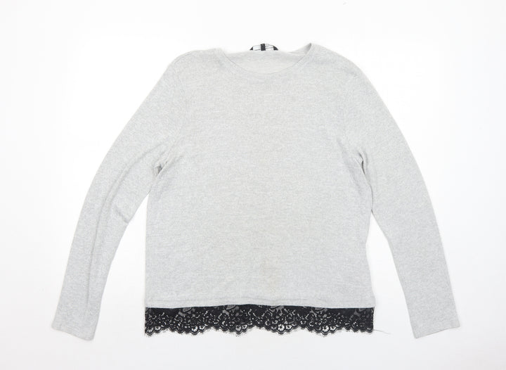 VERO MODA Womens Grey Round Neck Viscose Pullover Jumper Size L - Lace Detail