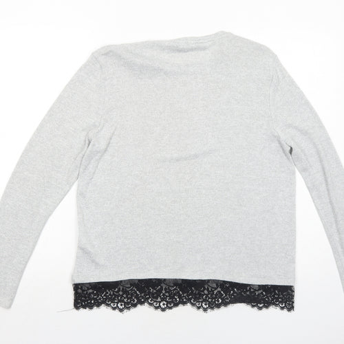 VERO MODA Womens Grey Round Neck Viscose Pullover Jumper Size L - Lace Detail
