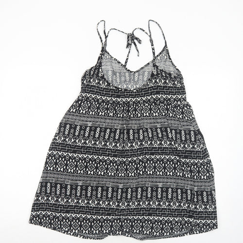 H&M Womens Black Geometric Viscose Tank Dress Size 10 V-Neck Pullover