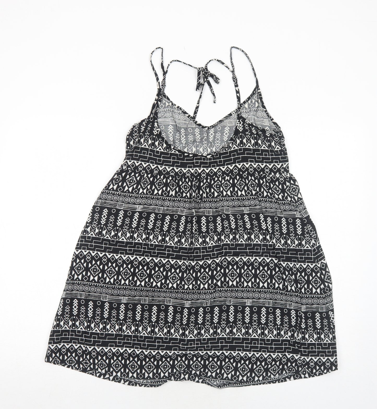 H&M Womens Black Geometric Viscose Tank Dress Size 10 V-Neck Pullover