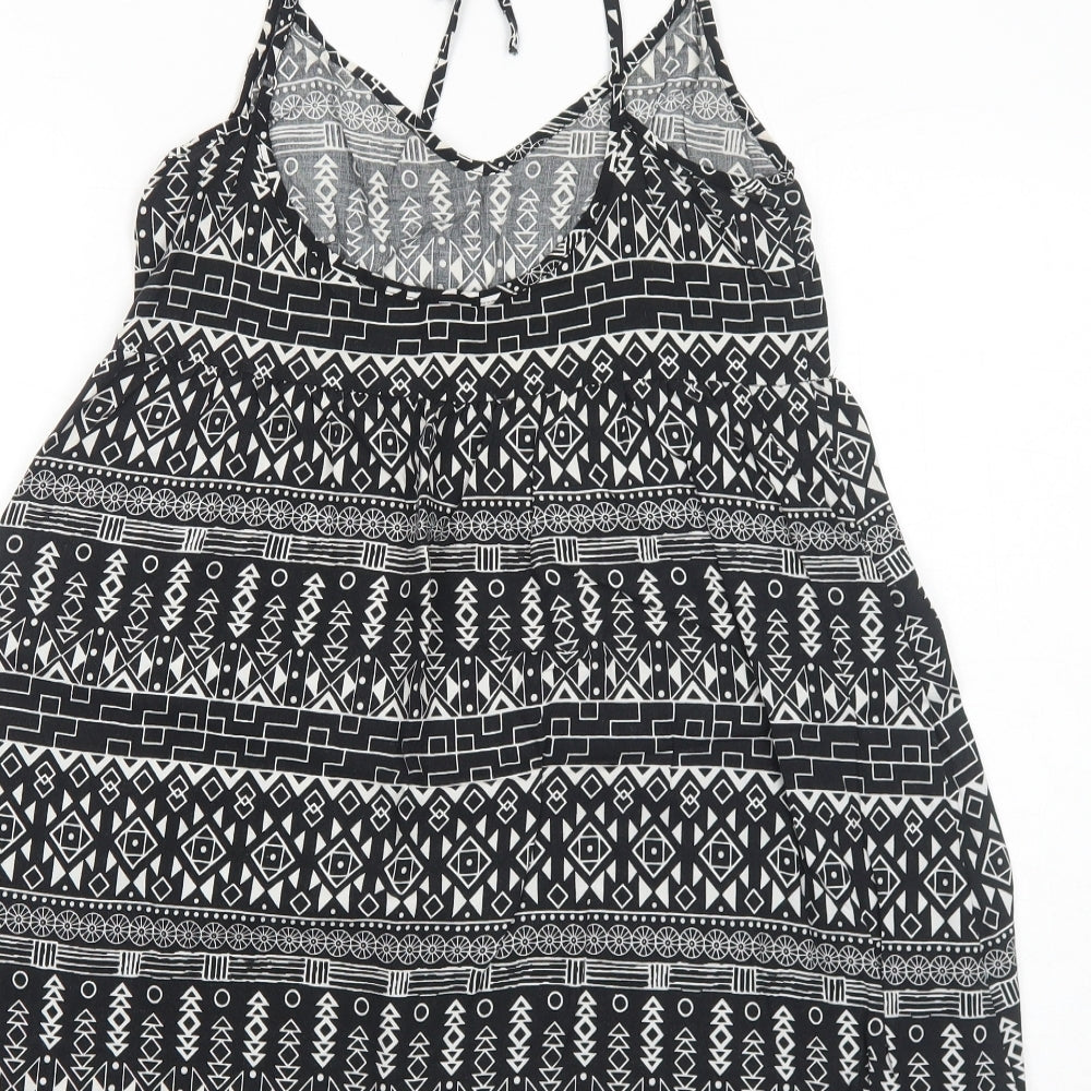 H&M Womens Black Geometric Viscose Tank Dress Size 10 V-Neck Pullover
