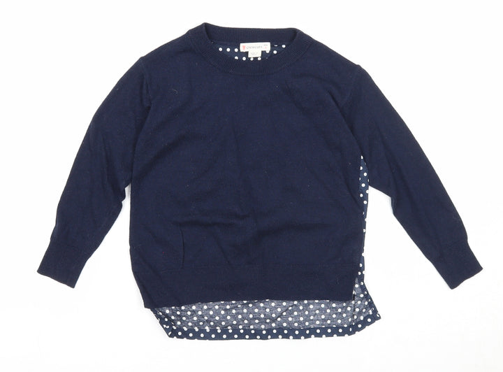 Crewcuts Girls Blue Round Neck Polka Dot Cotton Pullover Jumper Size 3 Years Pullover