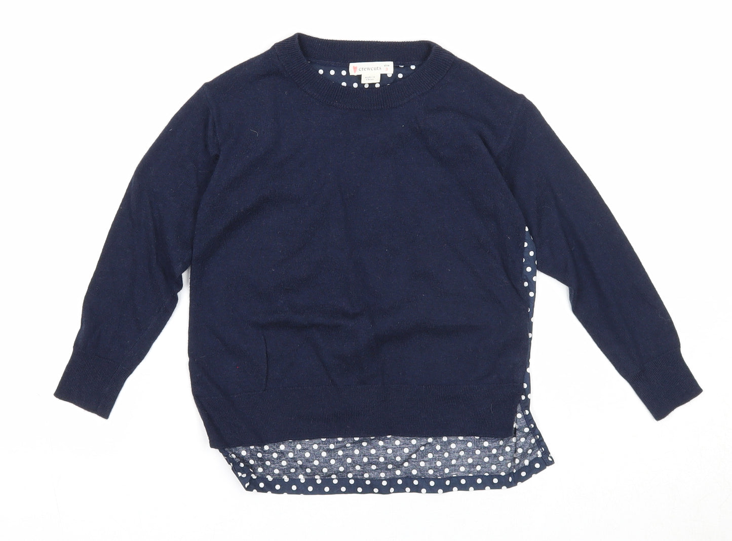 Crewcuts Girls Blue Round Neck Polka Dot Cotton Pullover Jumper Size 3 Years Pullover