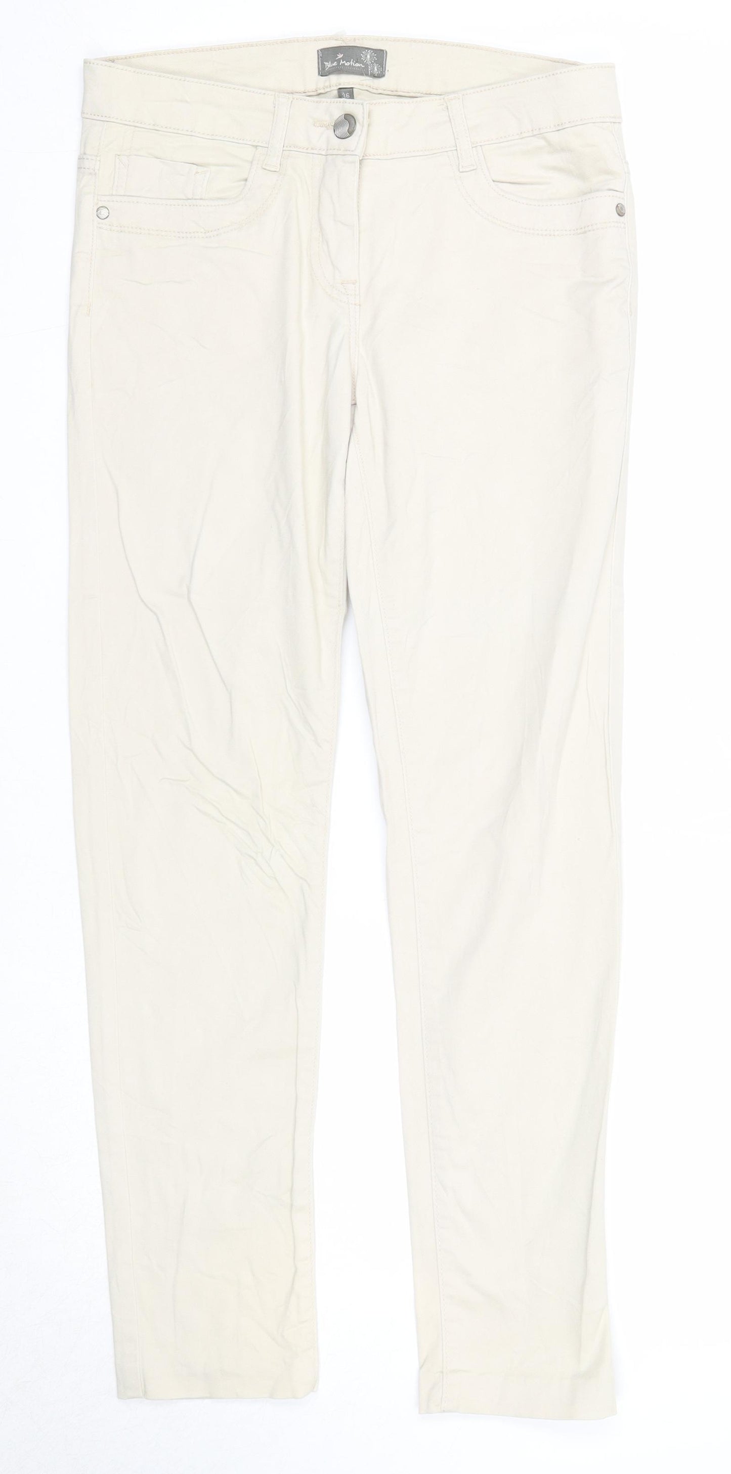 Blue Motion Womens Beige Cotton Trousers Size 8 Regular Zip