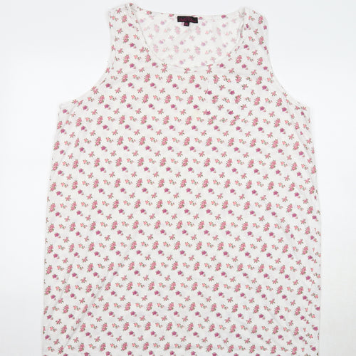 Bella Beau Womens White Floral Polyester Basic Tank Size XL Round Neck