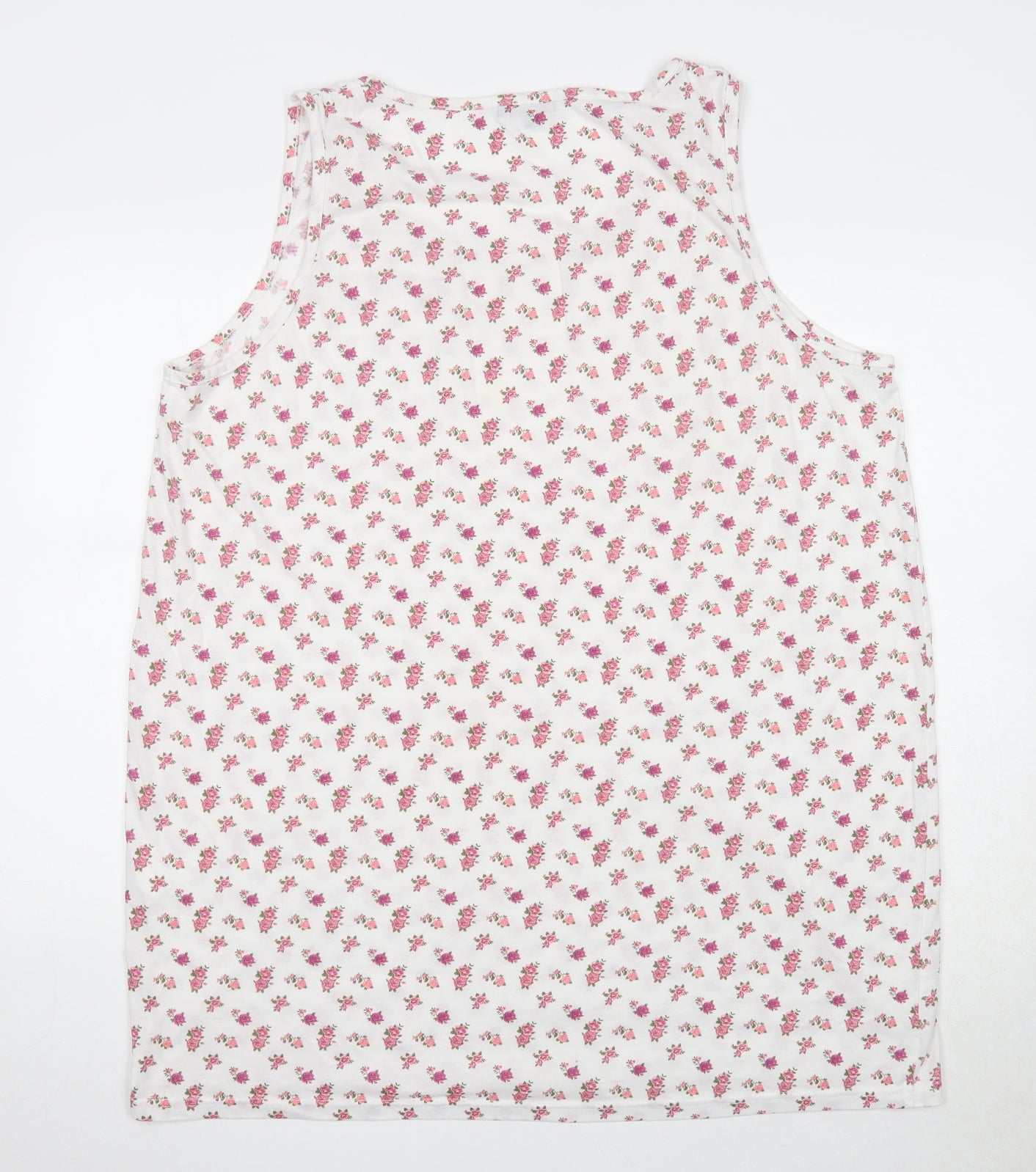 Bella Beau Womens White Floral Polyester Basic Tank Size XL Round Neck