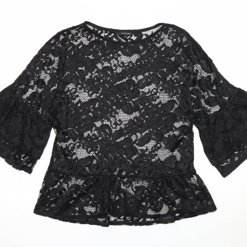 River Island Womens Black Nylon Basic Blouse Size 10 Round Neck