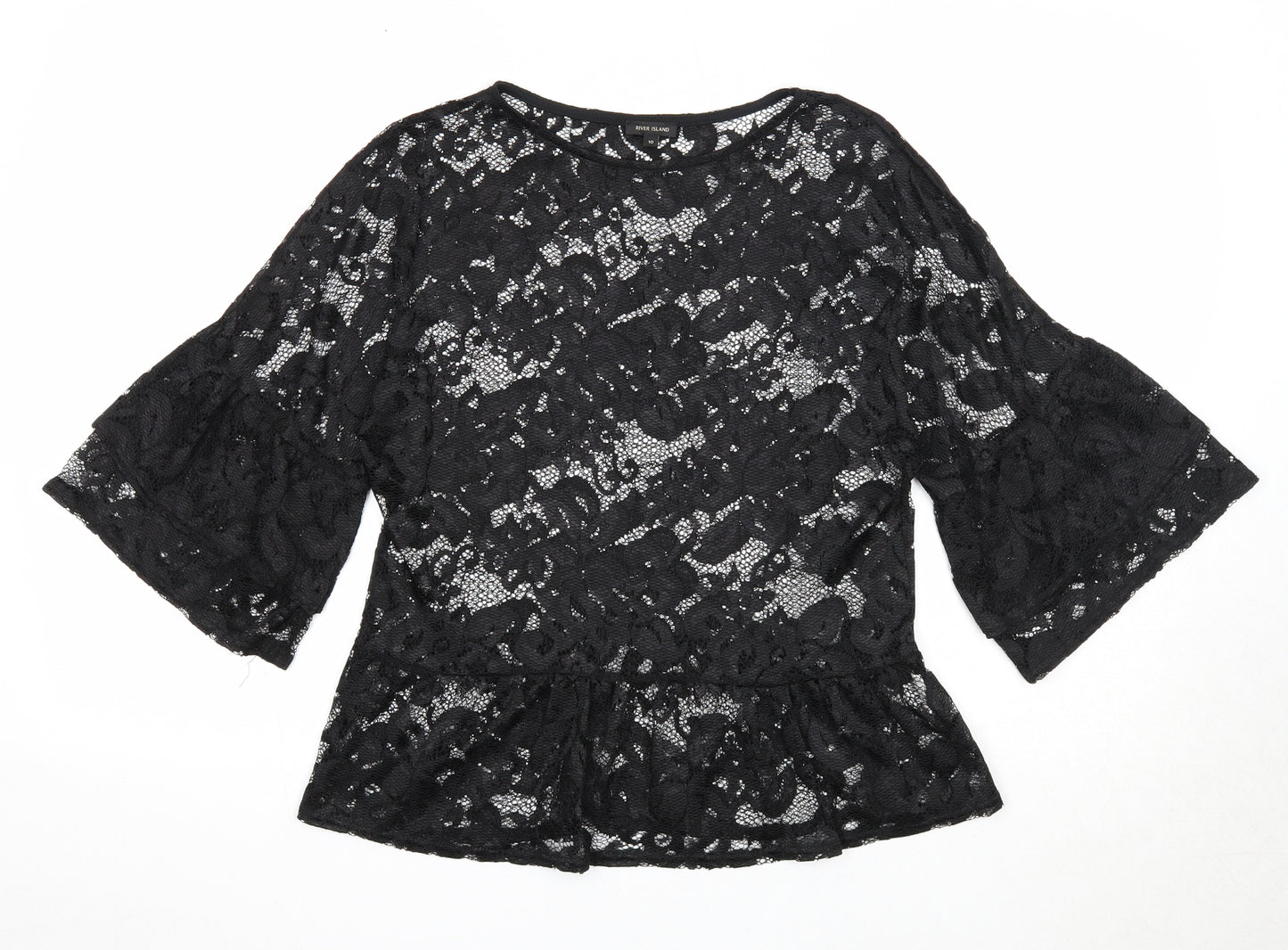 River Island Womens Black Nylon Basic Blouse Size 10 Round Neck