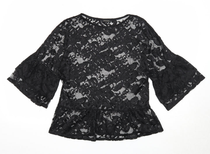 River Island Womens Black Nylon Basic Blouse Size 10 Round Neck