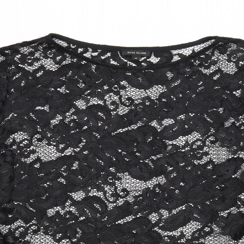 River Island Womens Black Nylon Basic Blouse Size 10 Round Neck