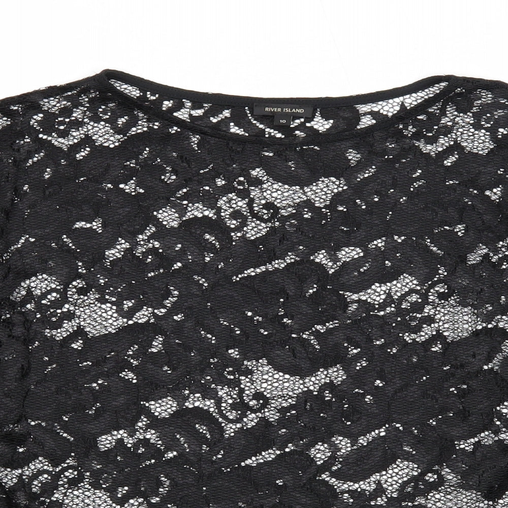 River Island Womens Black Nylon Basic Blouse Size 10 Round Neck