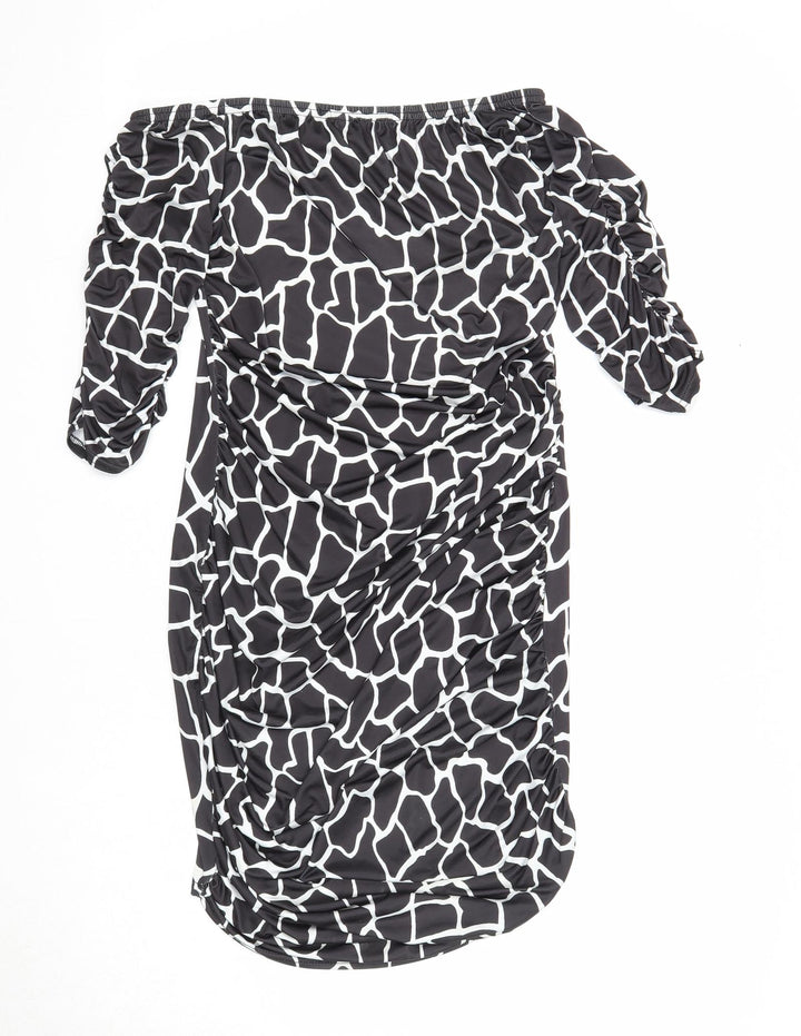 Nasty Gal Womens Black Geometric Polyester Bodycon Size 8 Off the Shoulder Pullover
