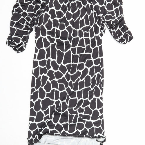 Nasty Gal Womens Black Geometric Polyester Bodycon Size 8 Off the Shoulder Pullover