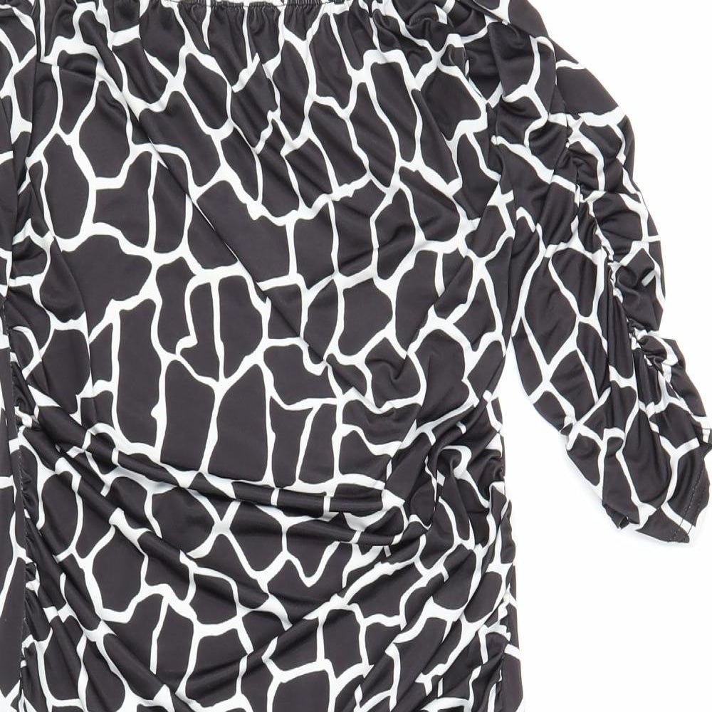 Nasty Gal Womens Black Geometric Polyester Bodycon Size 8 Off the Shoulder Pullover