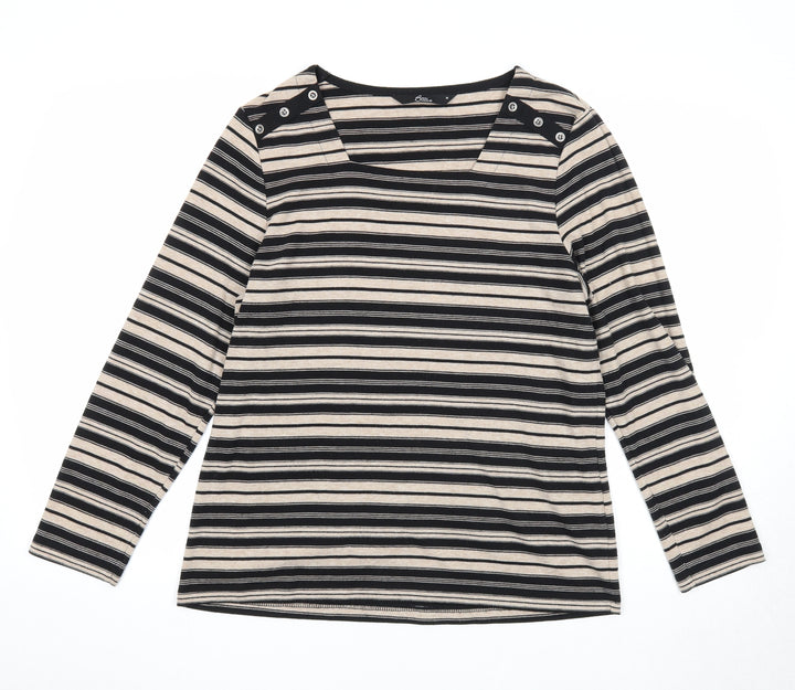Bonmarché Womens Black Square Neck Striped Polyester Pullover Jumper Size M
