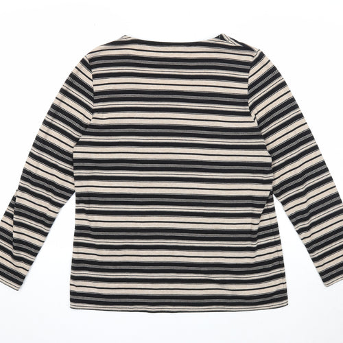 Bonmarché Womens Black Square Neck Striped Polyester Pullover Jumper Size M