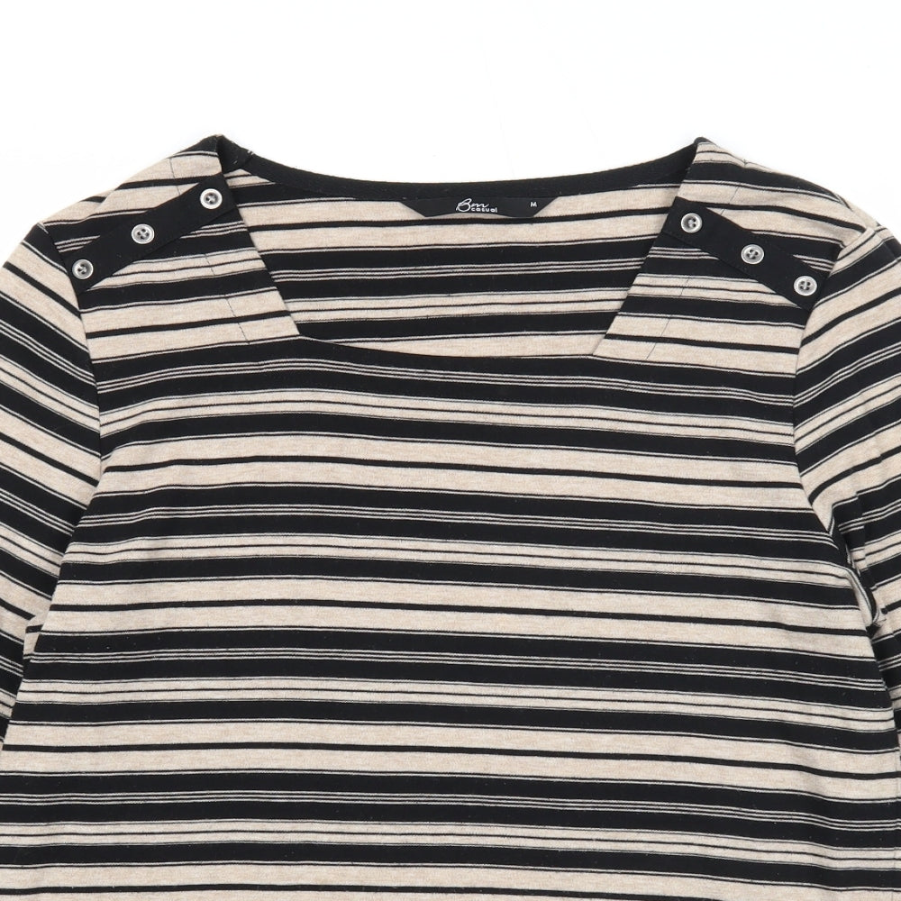 Bonmarché Womens Black Square Neck Striped Polyester Pullover Jumper Size M
