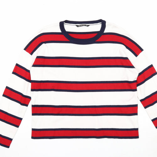 Stradivarius Womens Red Round Neck Striped Acrylic Pullover Jumper Size S