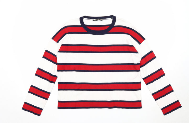 Stradivarius Womens Red Round Neck Striped Acrylic Pullover Jumper Size S