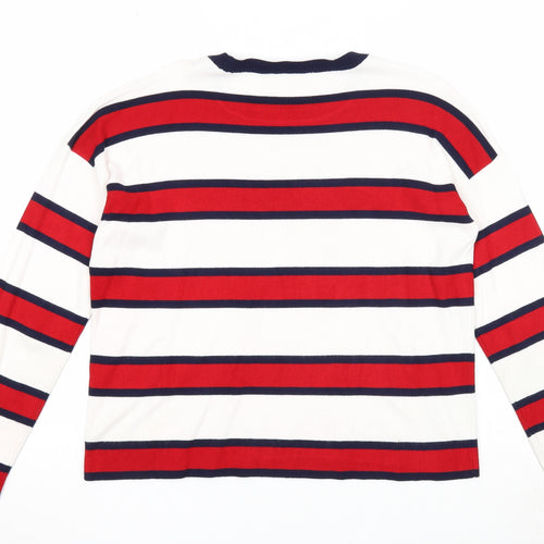 Stradivarius Womens Red Round Neck Striped Acrylic Pullover Jumper Size S