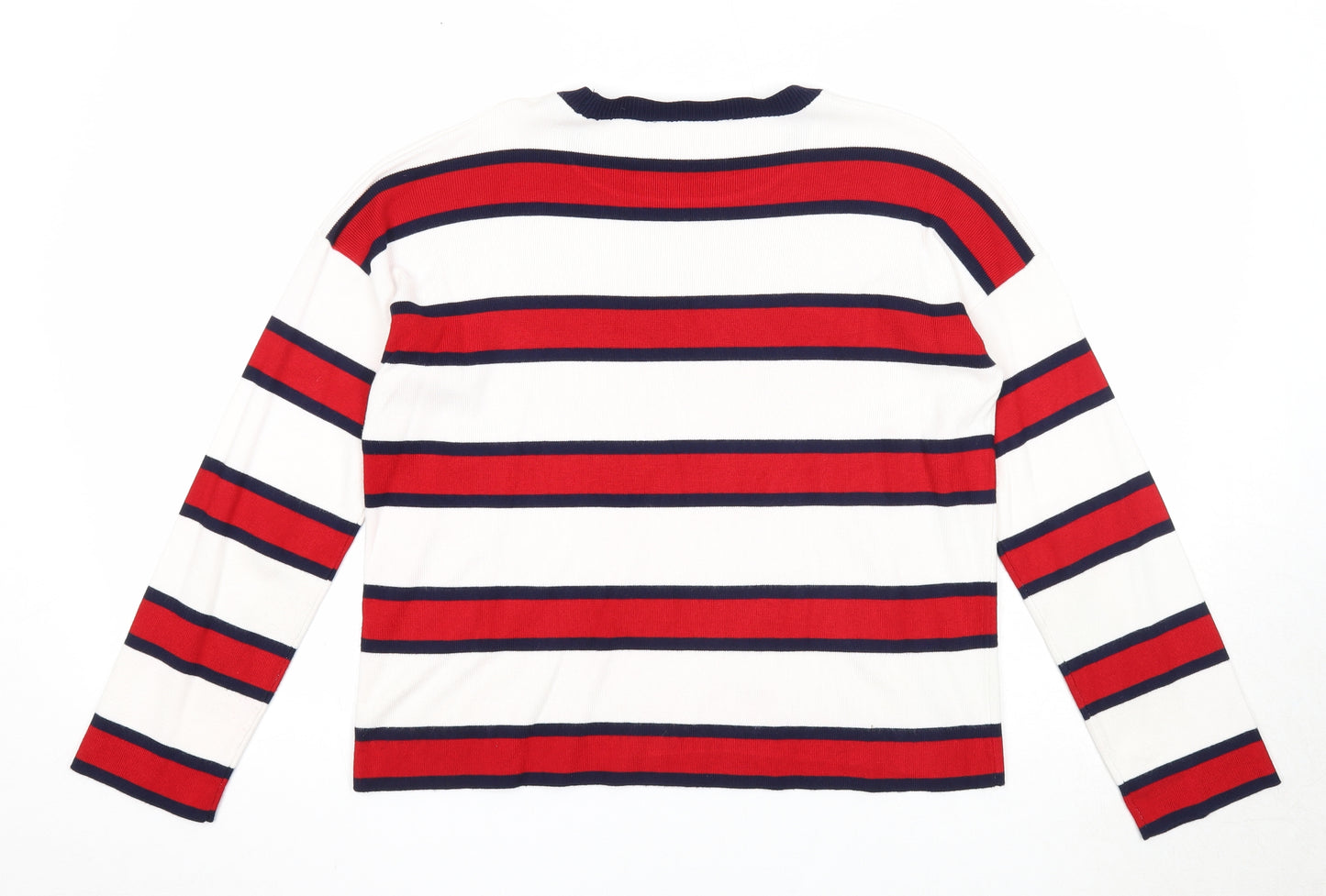 Stradivarius Womens Red Round Neck Striped Acrylic Pullover Jumper Size S