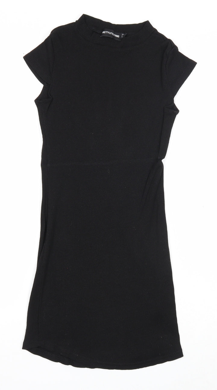 PRETTYLITTLETHING Womens Black Cotton Trapeze & Swing Size 8 Round Neck Pullover