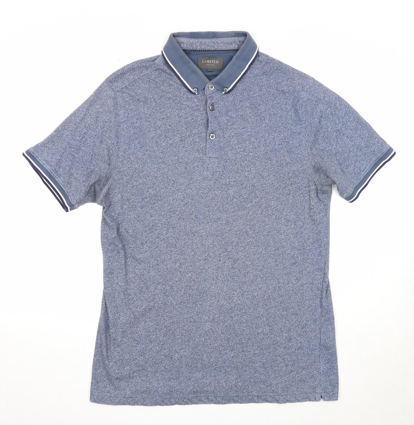 Marks and Spencer Mens Blue Polyester Polo Size L Collared Button