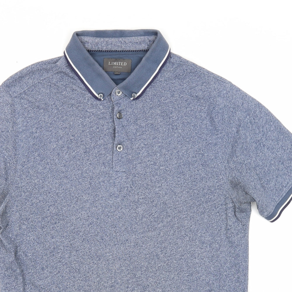Marks and Spencer Mens Blue Polyester Polo Size L Collared Button