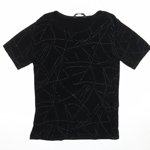 Twotone Designs Womens Black Geometric Acetate Basic T-Shirt Size 12 Round Neck