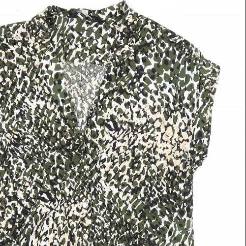 Dorothy Perkins Womens Green Geometric Viscose Basic Blouse Size 10 V-Neck