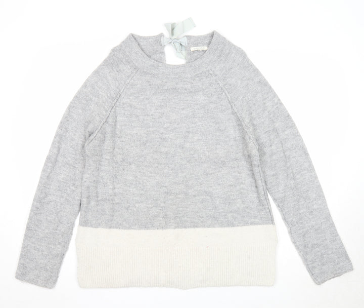 Easy Wear Womens Grey Round Neck Acrylic Pullover Jumper Size S