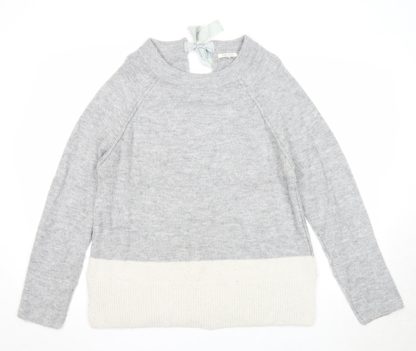 Easy Wear Womens Grey Round Neck Acrylic Pullover Jumper Size S