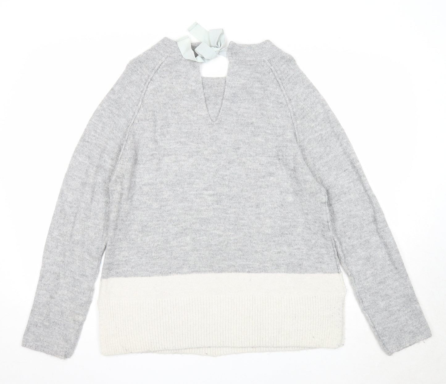 Easy Wear Womens Grey Round Neck Acrylic Pullover Jumper Size S