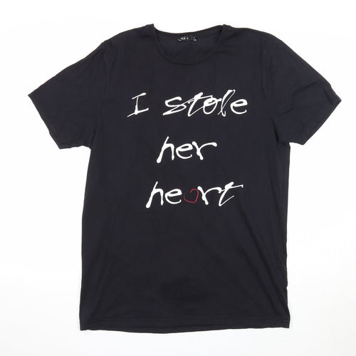 TEX Womens Black Cotton Basic T-Shirt Size L Round Neck - I Stole Her Heart