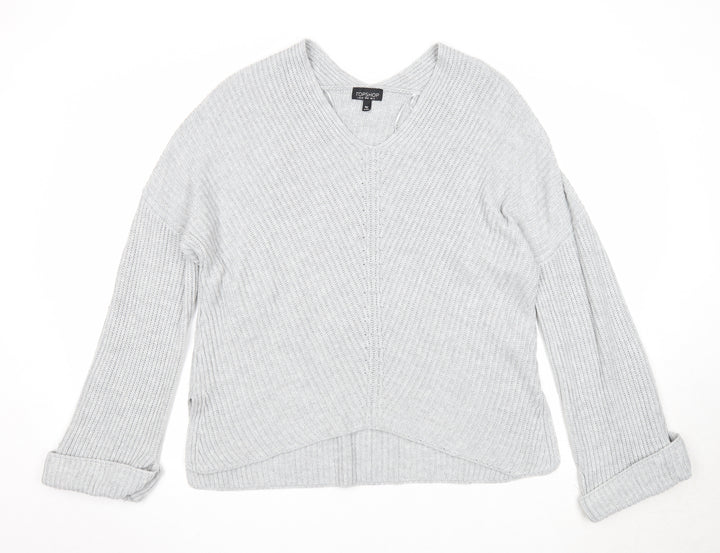 Topshop Womens Grey V-Neck Acrylic Pullover Jumper Size 12