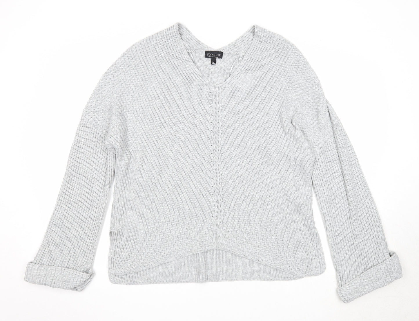 Topshop Womens Grey V-Neck Acrylic Pullover Jumper Size 12