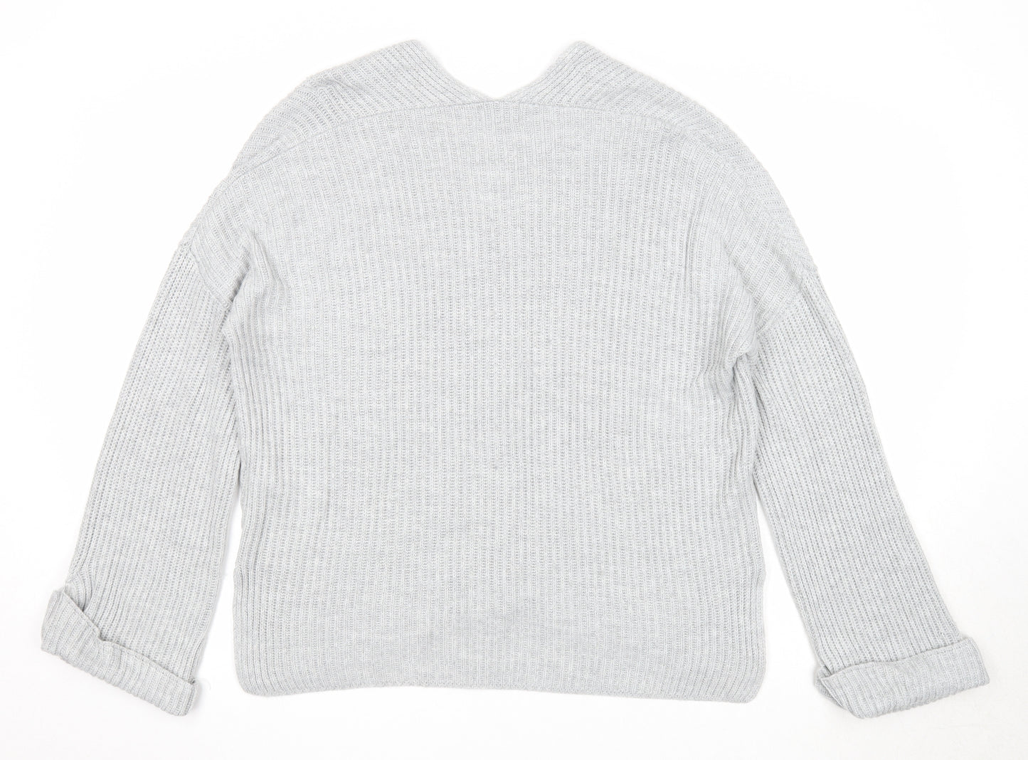 Topshop Womens Grey V-Neck Acrylic Pullover Jumper Size 12