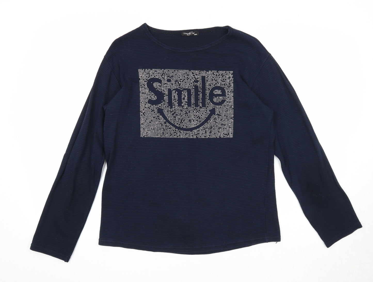 Trendy 18 Womens Blue Round Neck Cotton Pullover Jumper Size M - Smile
