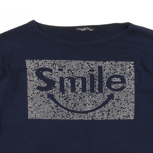 Trendy 18 Womens Blue Round Neck Cotton Pullover Jumper Size M - Smile