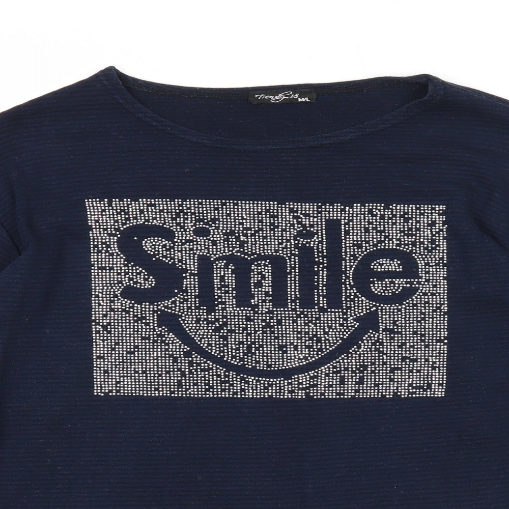 Trendy 18 Womens Blue Round Neck Cotton Pullover Jumper Size M - Smile