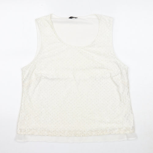 M&Co Womens Ivory Geometric Polyester Basic Tank Size 18 Round Neck