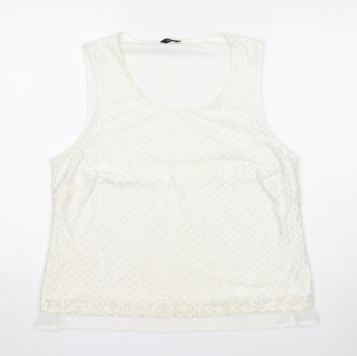 M&Co Womens Ivory Geometric Polyester Basic Tank Size 18 Round Neck